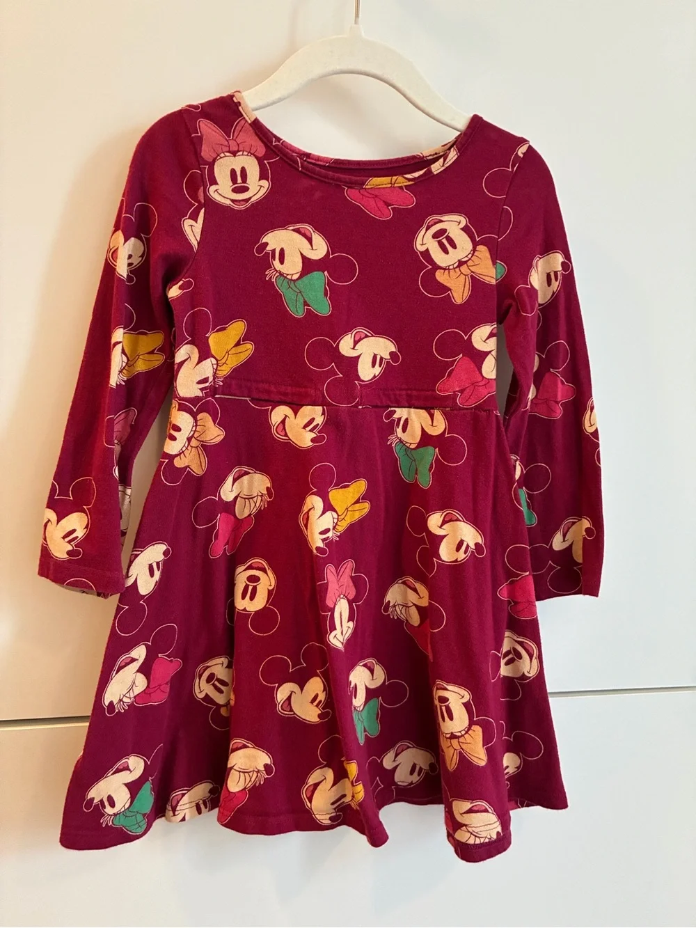 Disney Adaptive Girls' Minnie Mouse Burgundy Long Sleeve Dress - 3T
